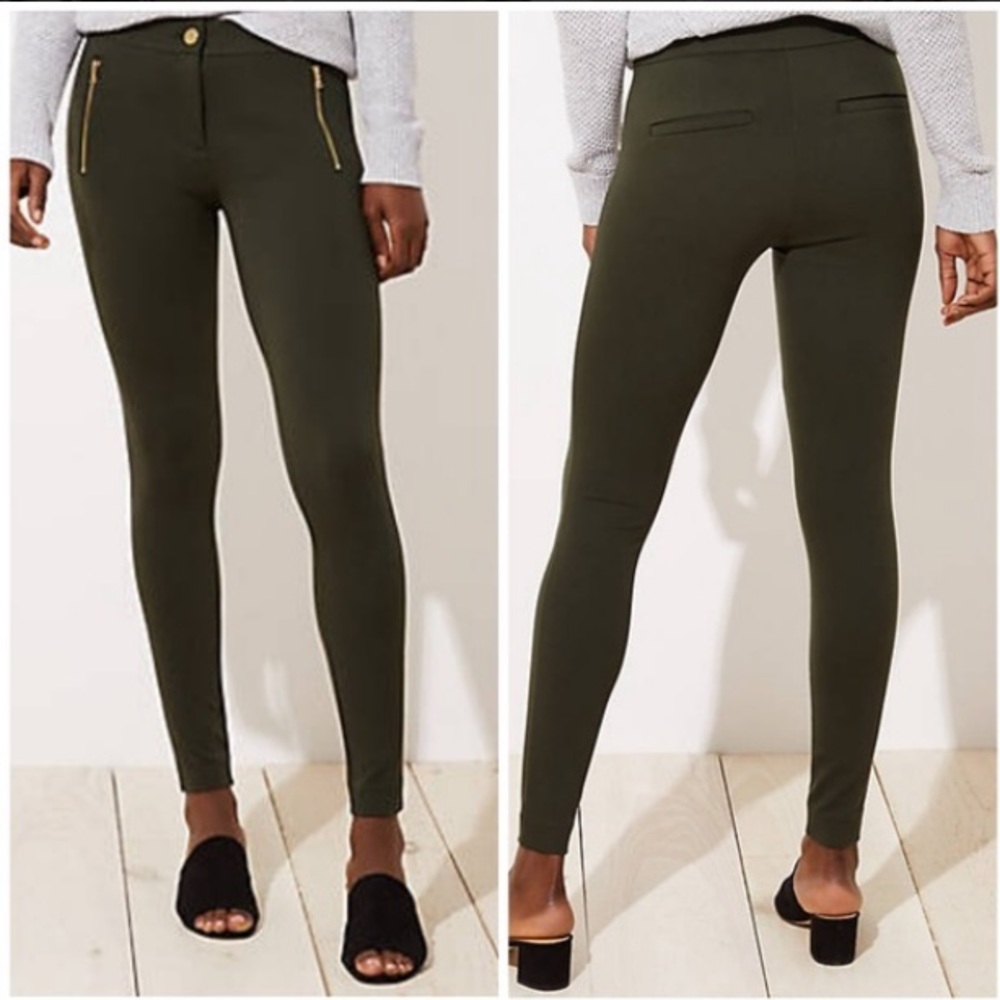 Green Ponte Knit Zip Leggings